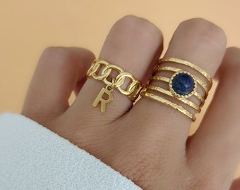 Personalisierbarer Edelstahlring mit Buchstabenanhänger • Personalisierter Ring für Mama, Geschenk zur Babyparty, zum Muttertag...