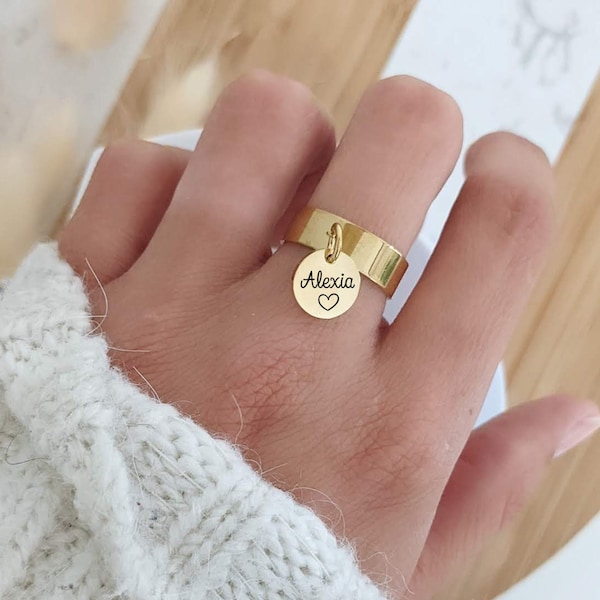 Anillo personalizable en acero inoxidable dorado, oro rosa o plata • Anillo personalizado para mamá, regalo de nacimiento, Día de la Madre...