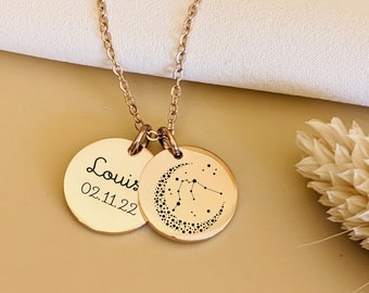 Collier personnalisable avec constellation lune à graver • Collier personnalisé, Cadeau naissance, collier maman ou naissance