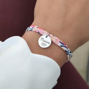 Personalized liberty cotton bracelet with engraved silver medals - First name bracelet, Birth gift, Mom, Mother's Day, Godmother