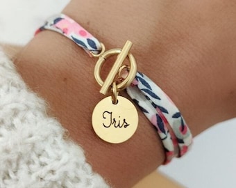 Personalized Liberty cord bracelet with medals to engrave and clasp • Name bracelet, Birth gift, gift for her