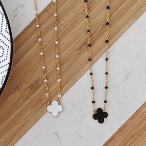 Tess Necklace • Short Gold Necklace with Stainless Steel and Enamel Clover Pendant for Women