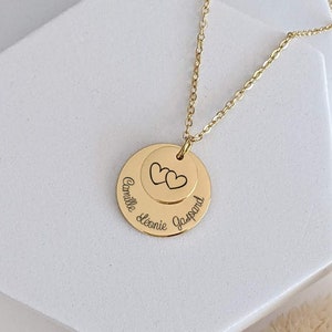 Collier personnalisable double médaille en acier inoxydable Collier personnalisé pour maman, mamie, marraine, cadeau naissance... image 2