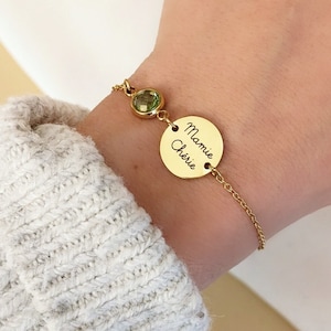 Personalized bracelet with medal to engrave and birthstone • Personalized bracelet for mom, grandma, Grandmother's Day...