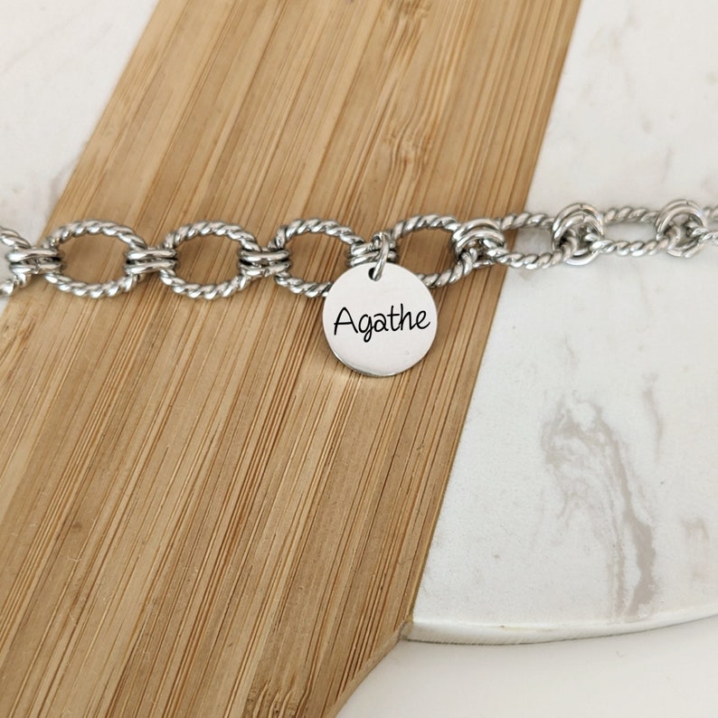 Bracelet with medal to engrave with large mesh chain Personalized bracelet, Birth gift, Mom gift, Valentine's Day, Christmas image 2