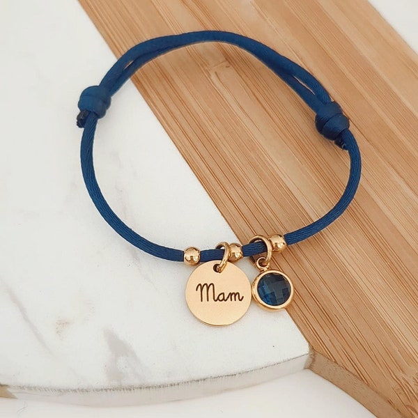 Personalized cord bracelet with engravable charms, beads, and birthstone • Personalized bracelet for mom, godmother...