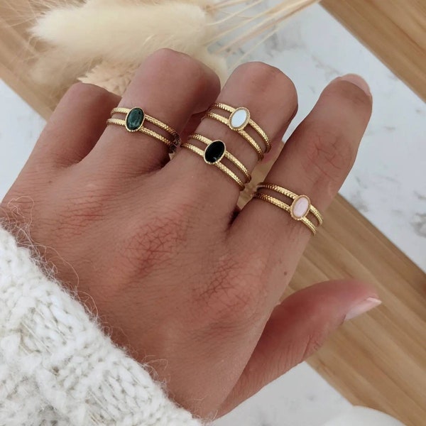 Ostine Ring • Thin, golden adjustable ring with stainless steel stone for women