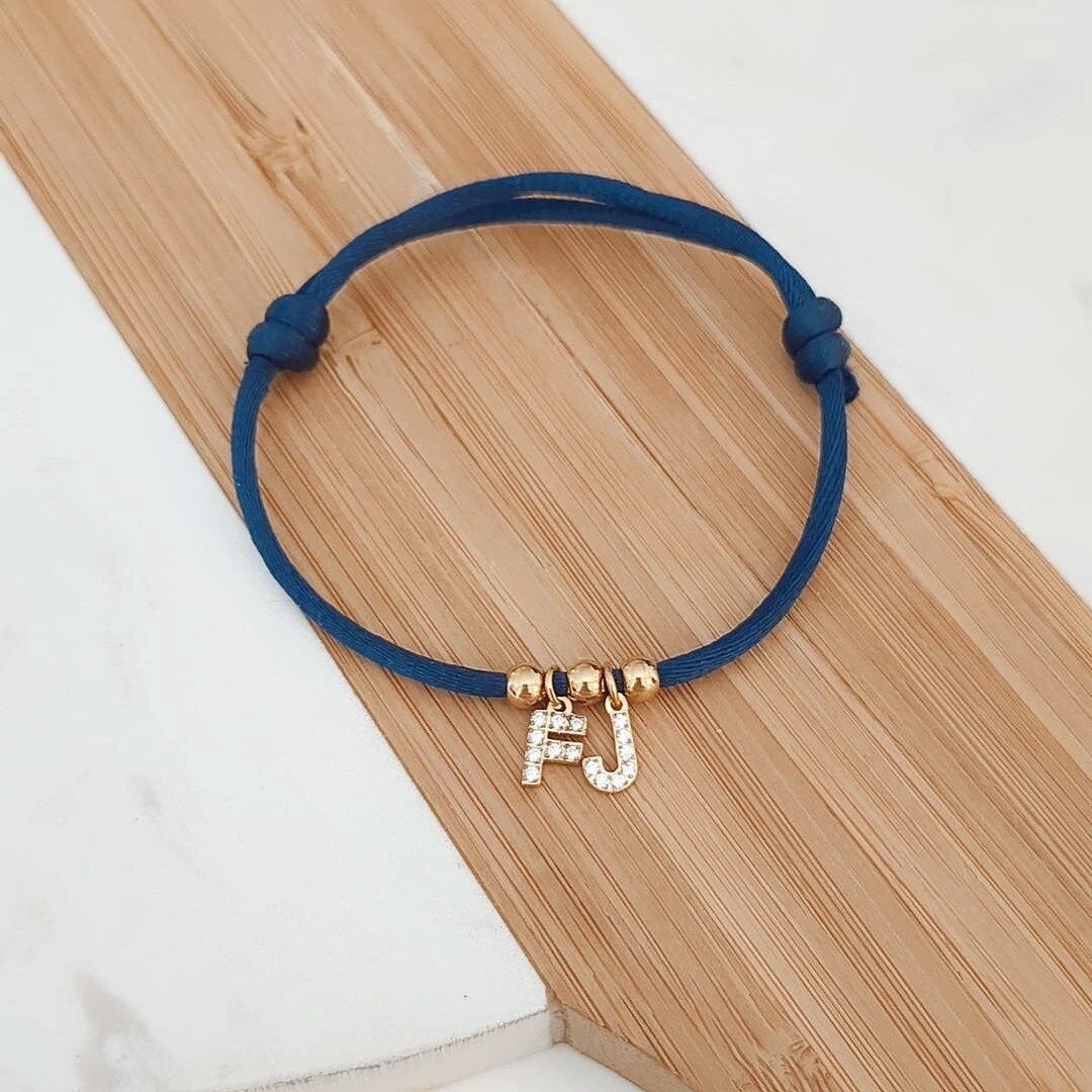 Personalized Cord Bracelet With Small Zircon Letter Charm Personalized Cord Bracelet With Small Zircon Letter Charm