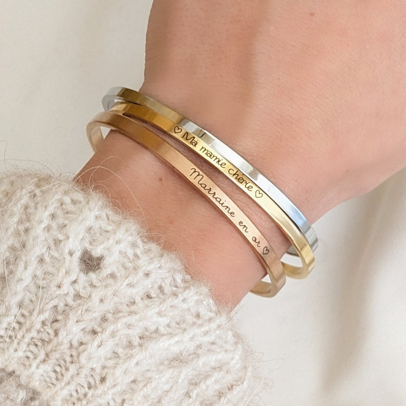 Open bangle bracelet to personalize with engraving of your choice Bangle bracelet for mom, Grandmother's Day, Mother's Day, mom gift image 1