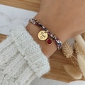 Personalized bracelet in liberty cotton cord with medals to engrave and birthstone • Gift for mom, birth gift, for her product logo