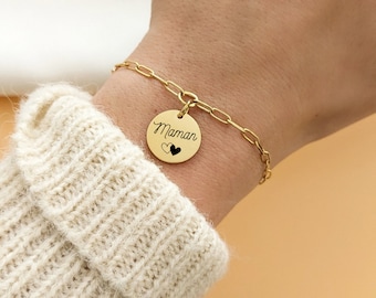 Customizable link bracelet with engravable charm • Customizable bracelet, perfect as a baby shower gift, a gift for mom, or for Mother's Day