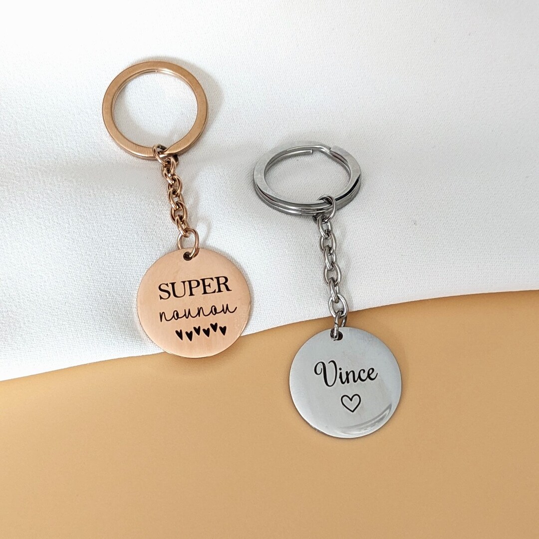 Customizable Key Ring With Round Stainless Steel Medal • Personalized ...