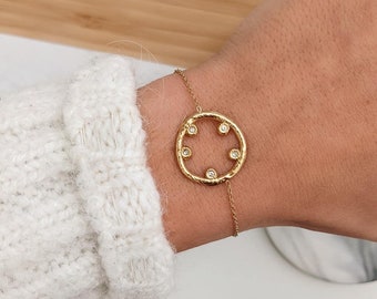 Bracelet Hermine • Bracelet en chaîne avec un rond orné de zircon en acier inoxydable pour femme