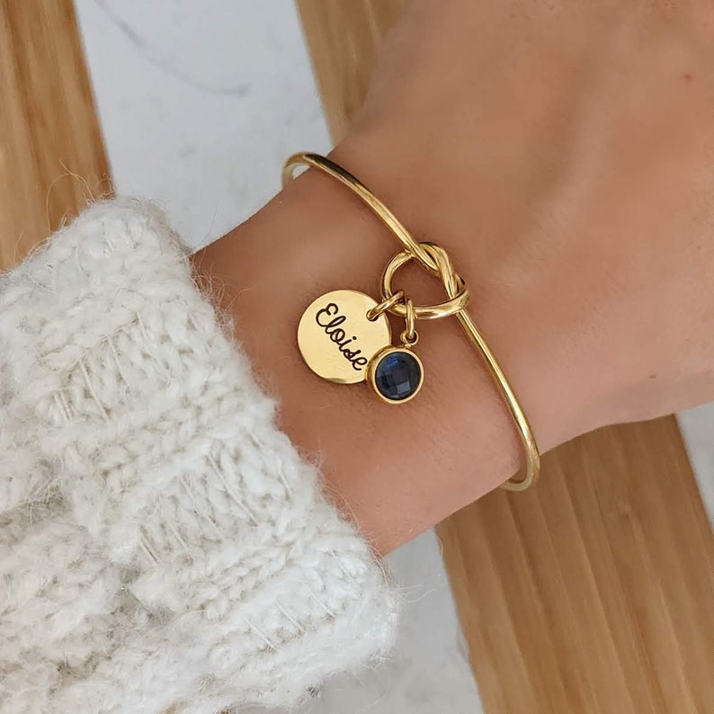 Brazalete con medallas para grabar en acero inoxidable y piedra de nacimiento Pulsera personalizada, Regalo de nacimiento, Regalo de mamá imagen 1