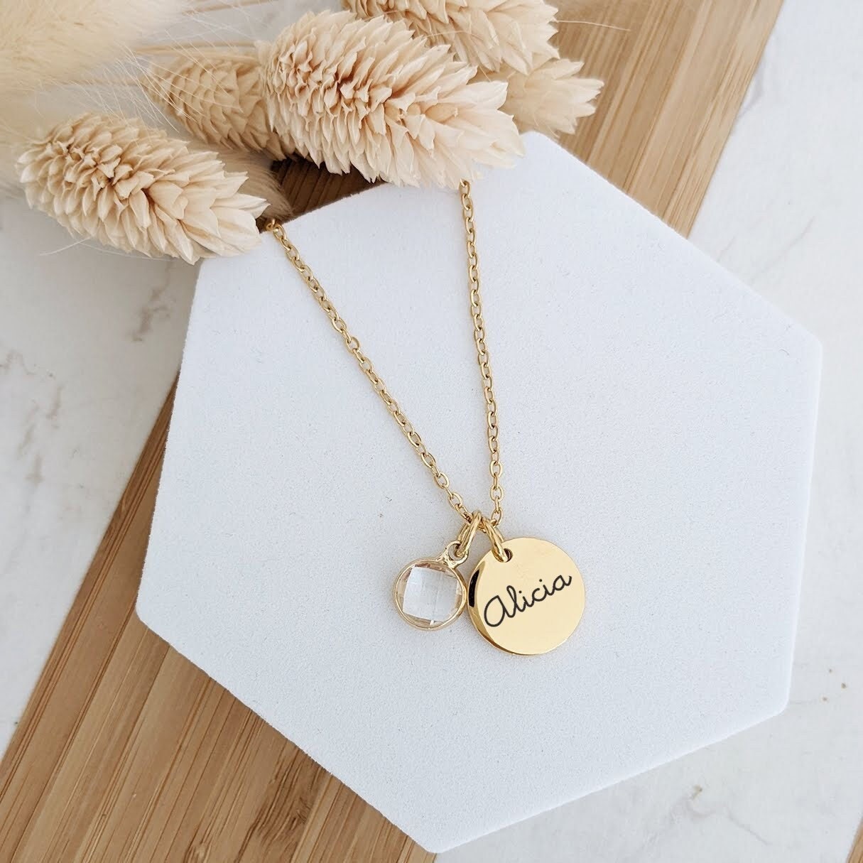 Customizable Necklace in Stainless Steel and Crystal Charm - Etsy