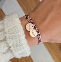 Personalized bracelet in Liberty cotton cord - Medals engraved on the front or front/back, first name jewelry, birth gift, mom, godmother product logo