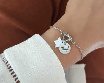 Personalized chain bracelet with stainless steel medal • First name bracelet, Birth gift, Mom gift