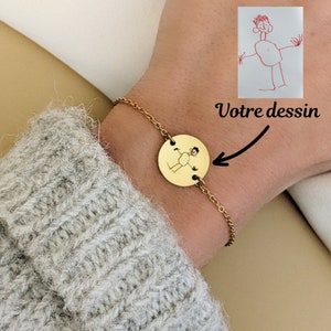 Bracelet with personalized medal with your child's drawing • Personalized bracelet, Birth gift, Mom gift, Valentine's Day