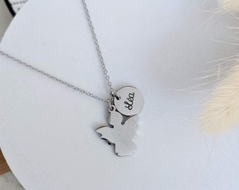 Personaliseerbare roestvrijstalen ketting met een engel • Gepersonaliseerde ketting voor mama, geboortecadeau, Moederdag...