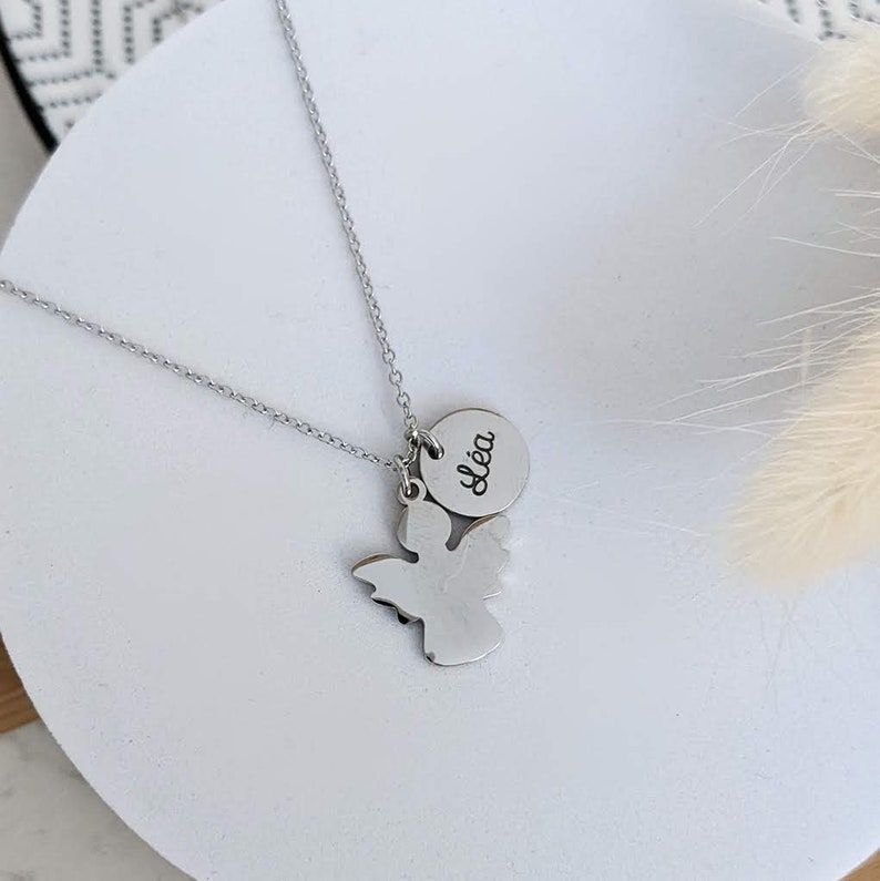 Customizable stainless steel necklace with an angel Personalized necklace for mom, birth gift, Mother's Day... image 1