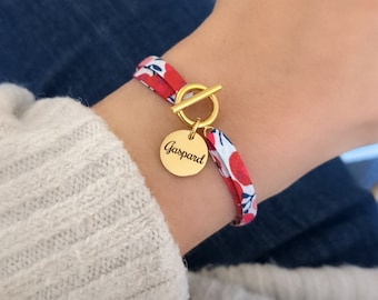 Personalized liberty cotton cord bracelet with medals to engrave and clasp • First name bracelet, Birth gift, mom Mother's Day