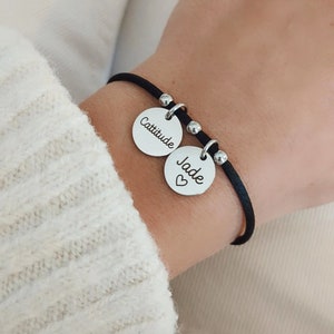 Personalized bracelet with medals to engrave and stainless steel beads Personalized bracelet for mom, godmother... image 2