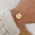 Personalized bracelet with engravable charm and delicate stainless steel chain • Baby shower gift, Mother's Day gift, Valentine's Day gift product logo