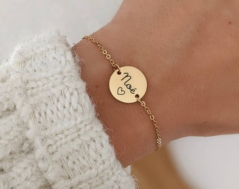 Bracelet with medal to engrave with thin stainless steel chain • Personalized bracelet, Birth gift, Mom gift, Valentine's Day