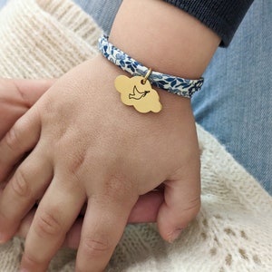 Bracelet personnalisé en cordon coton liberty avec médaille nuage à graver Bracelet prénom, Cadeau naissance Cadeau maman Fête des mères image 5