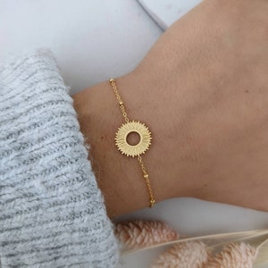 Fanfan Bracelet • Gold stainless steel bracelet with modern sun for women