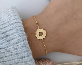 Fanfan Bracelet • Gold stainless steel bracelet with modern sun for women