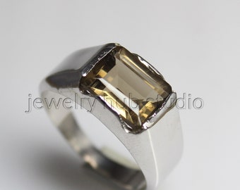 Octagon Smoky Quartz 925 Sterling Silver Women RingOctober Birthstone RingWomen Simple RingGift For HerOctagon Smoky Quartz Bridal Ring