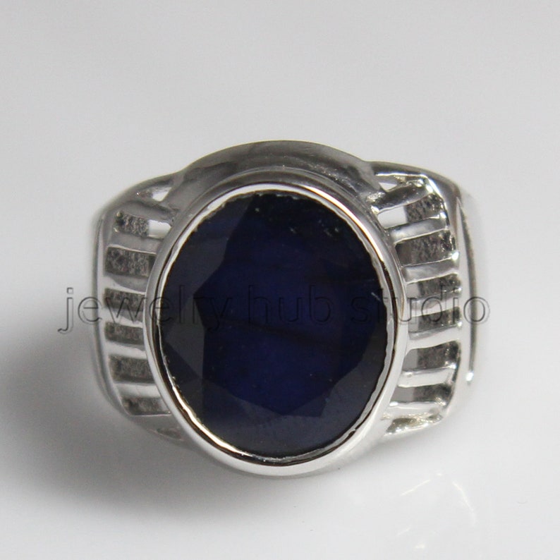 Natural Blue Sapphire Ring-Men/'s Ring-Blue Gemstone Ring-Gift For Him-925 Sterling Silver Ring-September Birthstone Ring-Handmade Ring