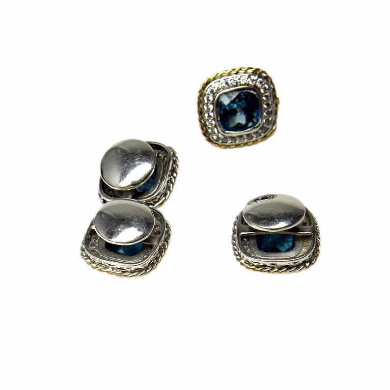 Natural Blue Topaz Cuff link-925 Sterling Silver Cufflink-Cushion Cut Blue Topaz Cufflink-Blue Topaz Cuff Button-Gift For Him-Men/'s Jewelry