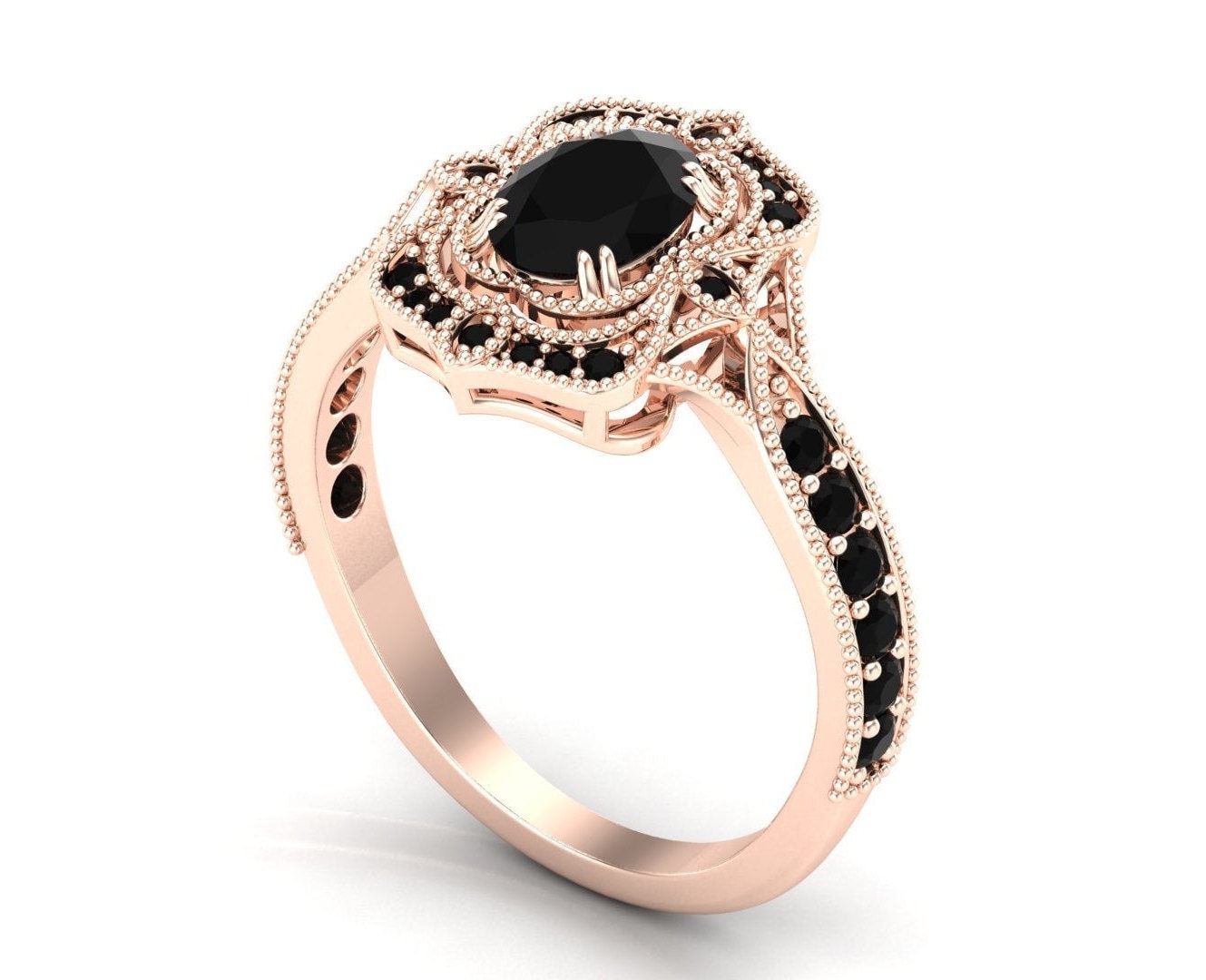 Antique Black Onyx Engagement Ring Rose Gold Art Deco Wedding | Etsy