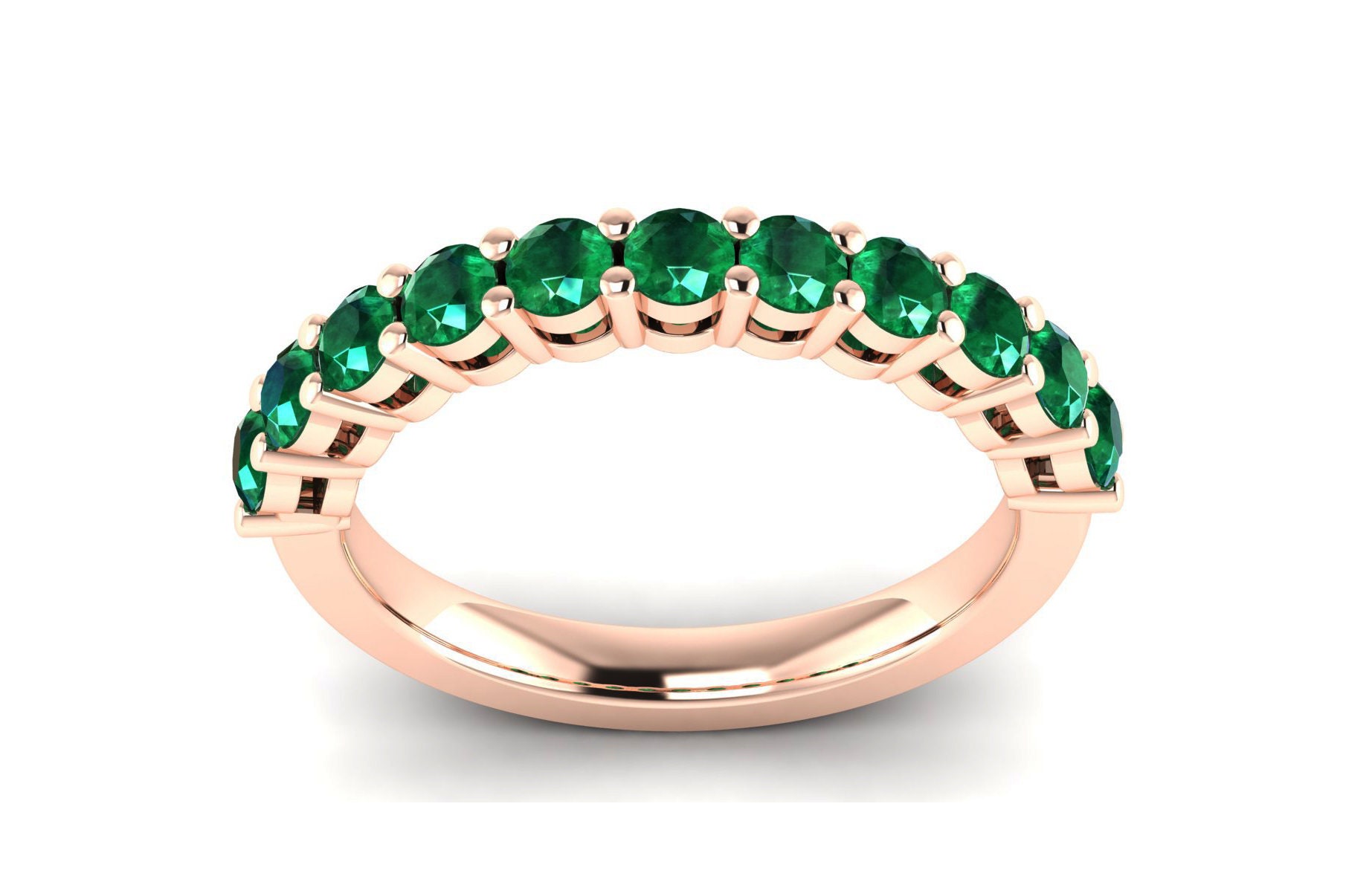 Natural Emerald Half Eternity Wedding Ring Unique Dainty 14k | Etsy