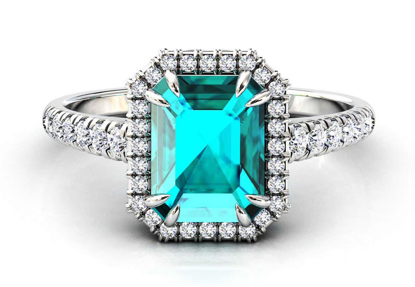 Paraiba Tourmaline Engagement Ring Emerald Cut Tourmaline Etsy