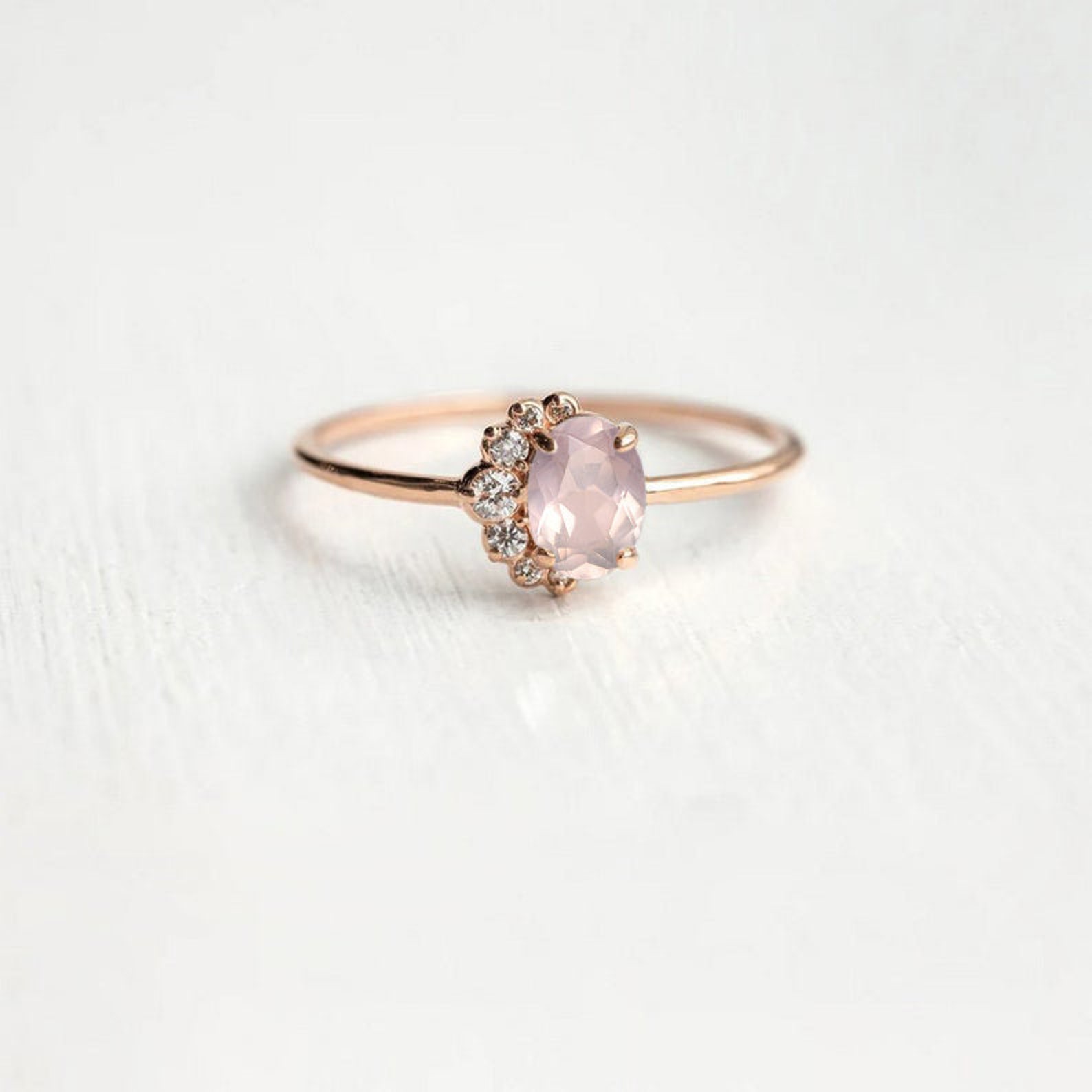 Oval Cut Rose Quartz Engagement Ring Unique Pink Quartz Etsy