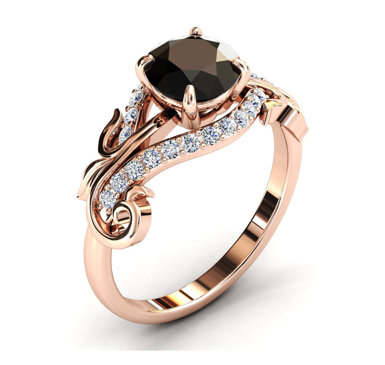 14k Gold Black Onyx Engagement Ring Rose Gold Black Onyx Etsy