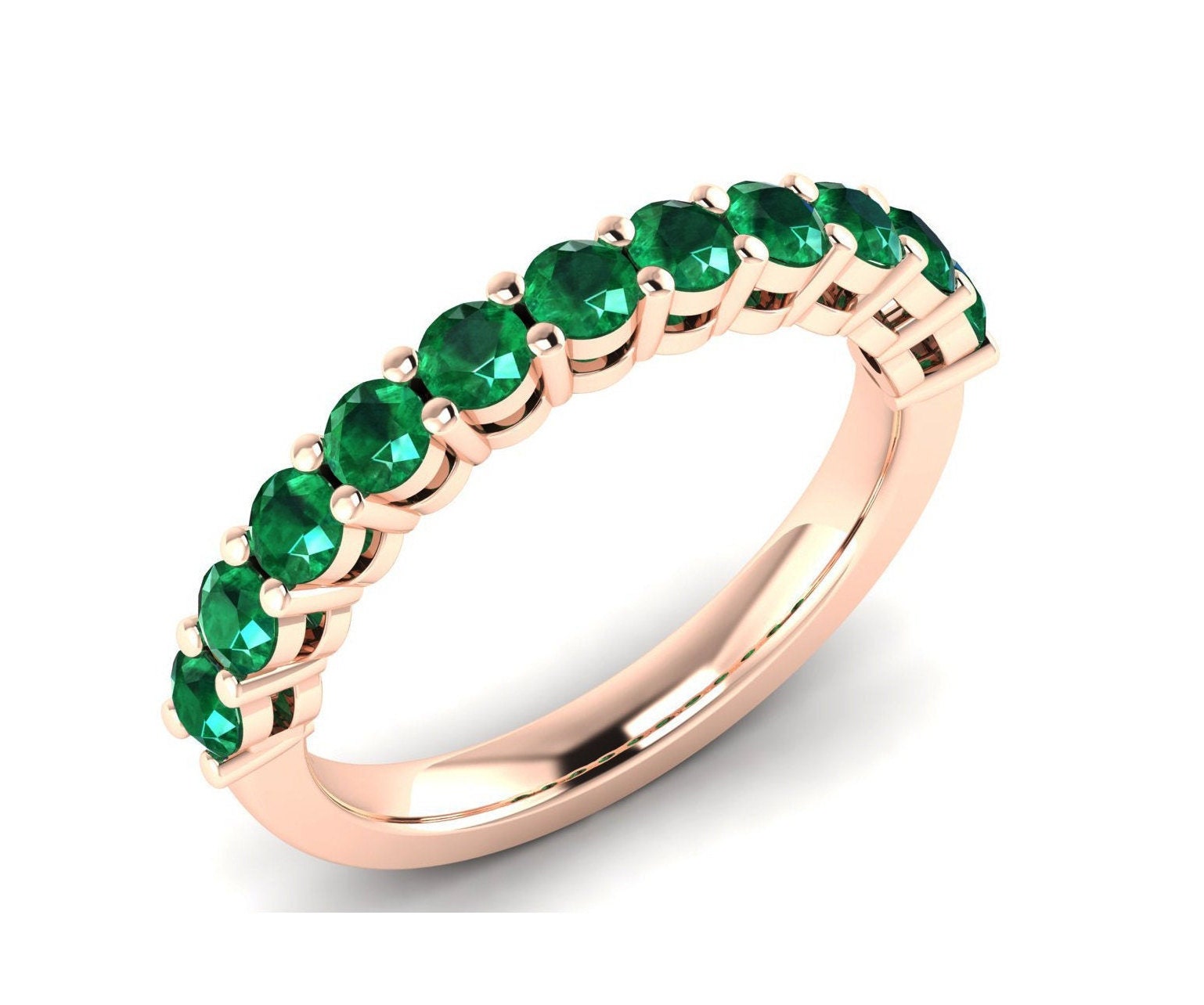Natural Emerald Half Eternity Wedding Ring Unique Dainty 14k | Etsy