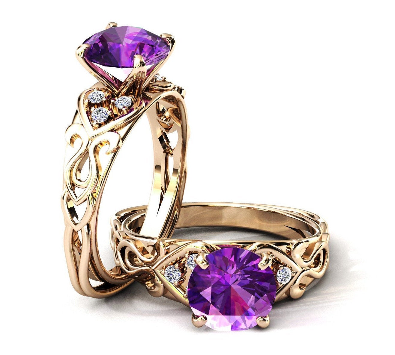 Natural Amethyst Engagement Ring Vintage Amethyst Wedding Ring Etsy