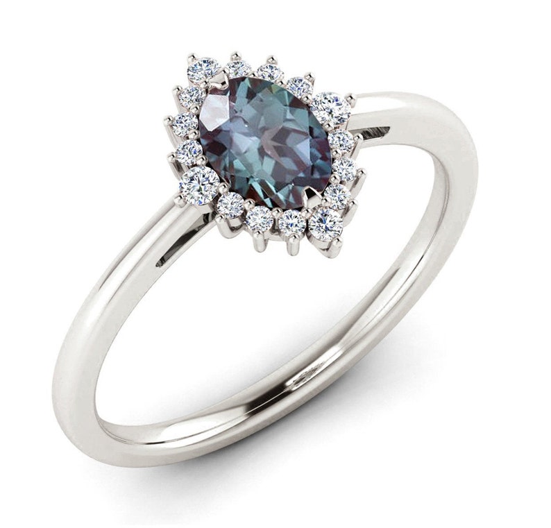 Lab Alexandrite Halo Engagement Ring Alexandrite Engagement Etsy