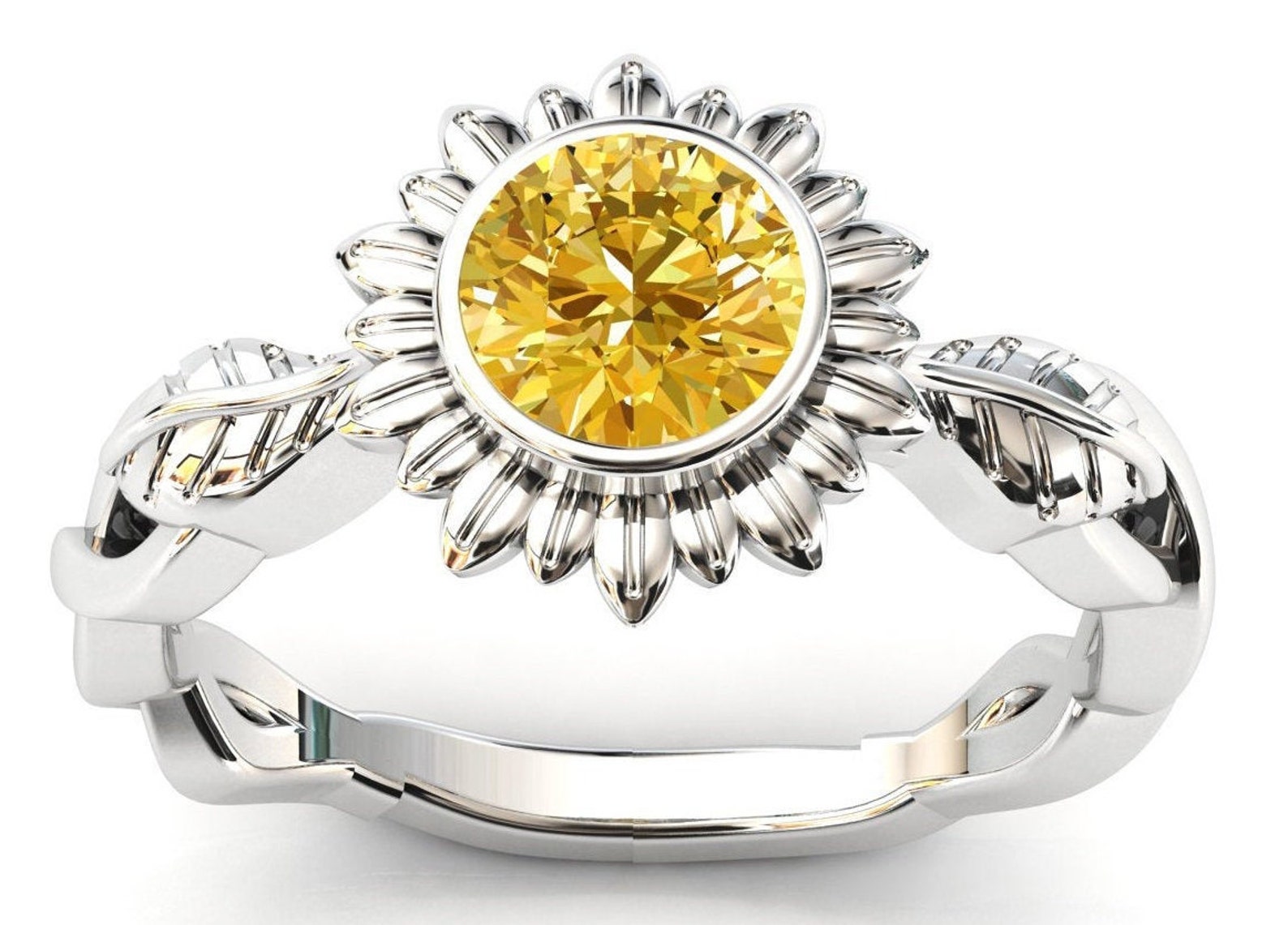 Sunflower Citrine Wedding Ring Sunflower Engagement Ring