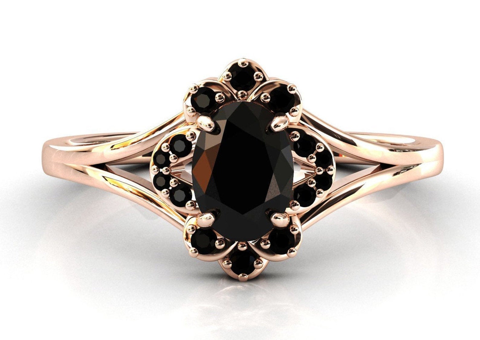 Antique Floral Black Onyx Engagement Ring for Women Art Deco Etsy