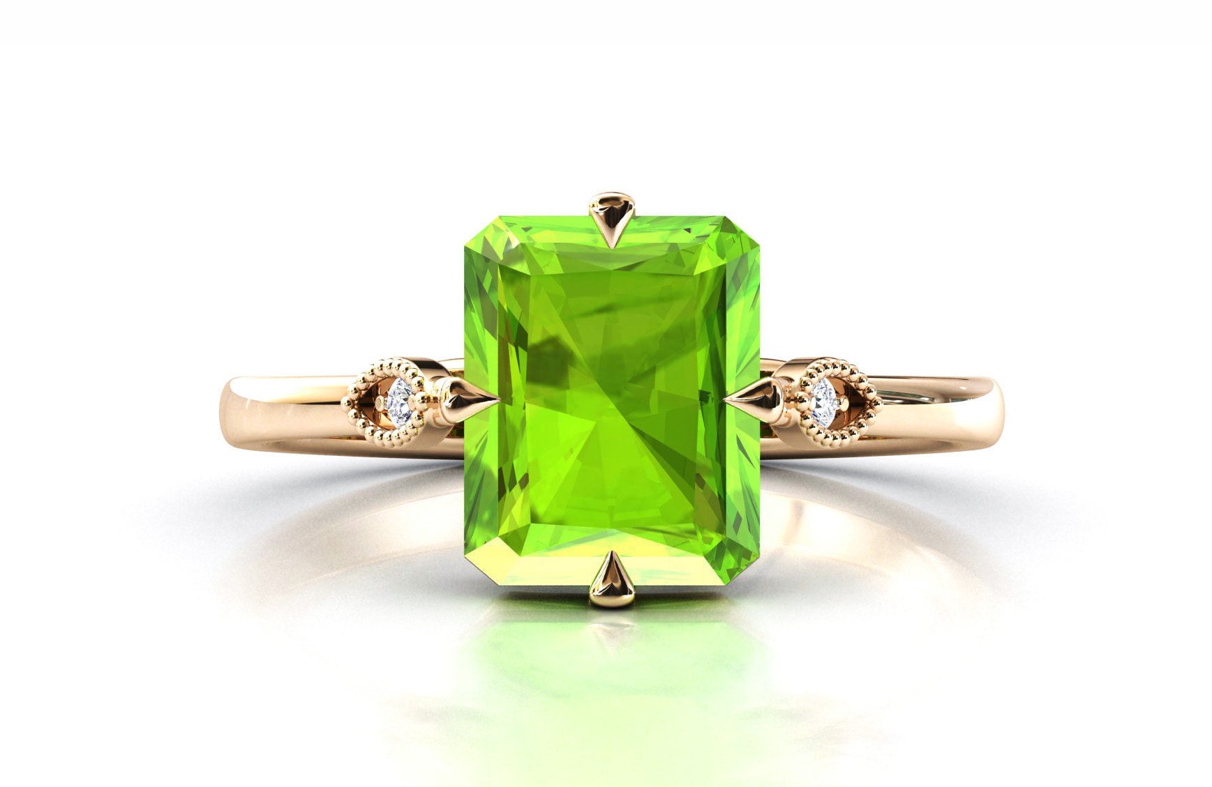 14k Gold Peridot Engagement Ring Unique Peridot Wedding Ring | Etsy
