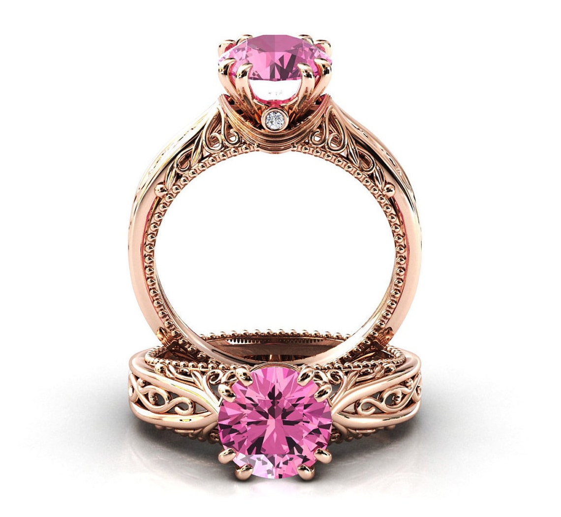 Antique Pink Tourmaline Engagement Ring Art Deco Filigree Etsy