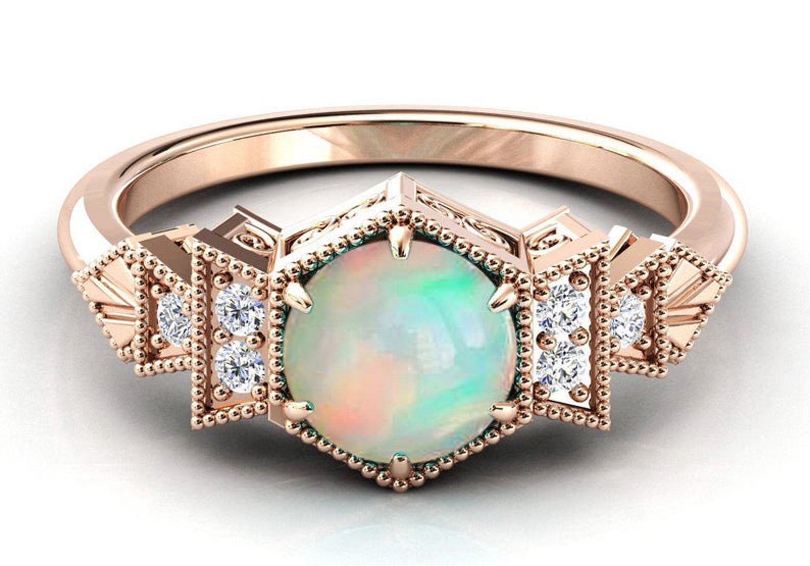Art Deco Opal Engagement Ring Vintage Opal Wedding Ring for Etsy