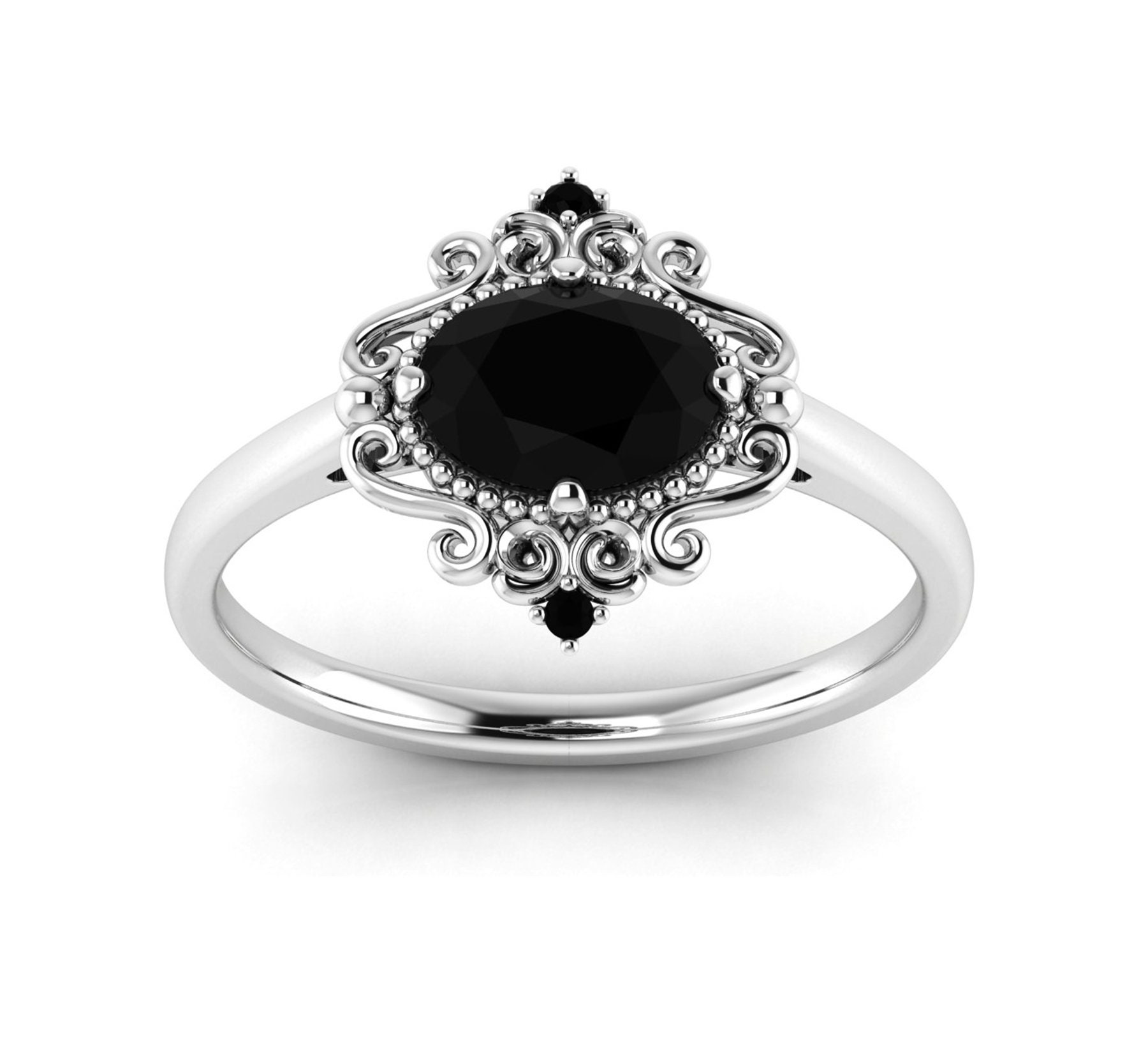 Vintage Black Onyx Engagement Ring 14k Gold Black Onyx Wedding Etsy