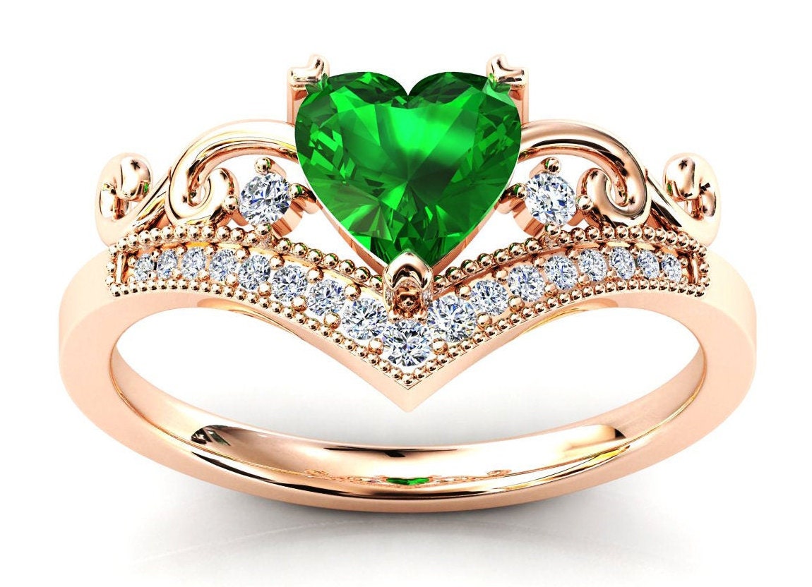 Heart Shaped Emerald Engagement Ring 14k Gold Emerald Bridal Etsy