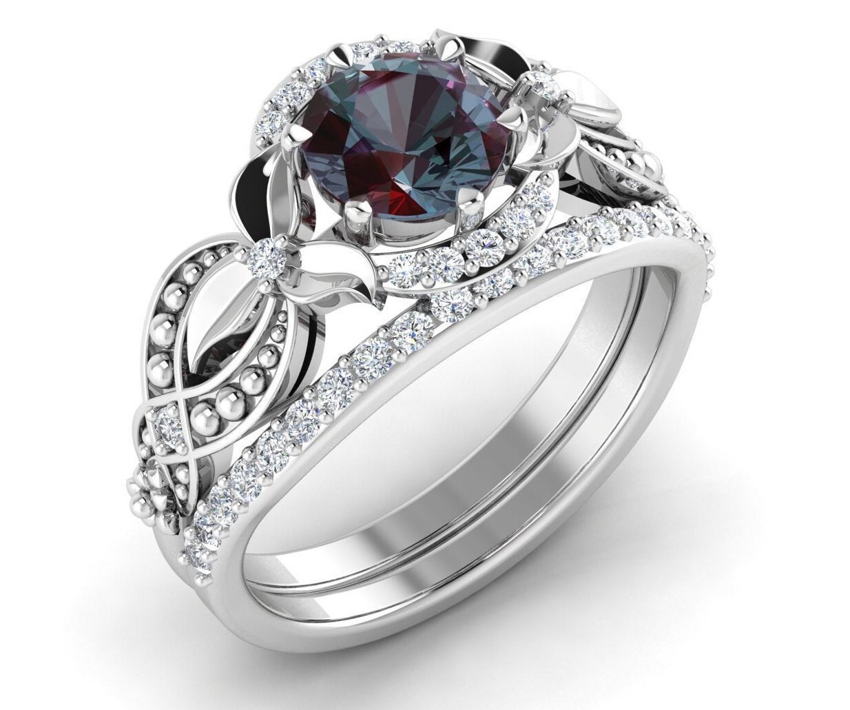 Color Changing Alexandrite Engagement Ring Set Lab Alexandrite Etsy